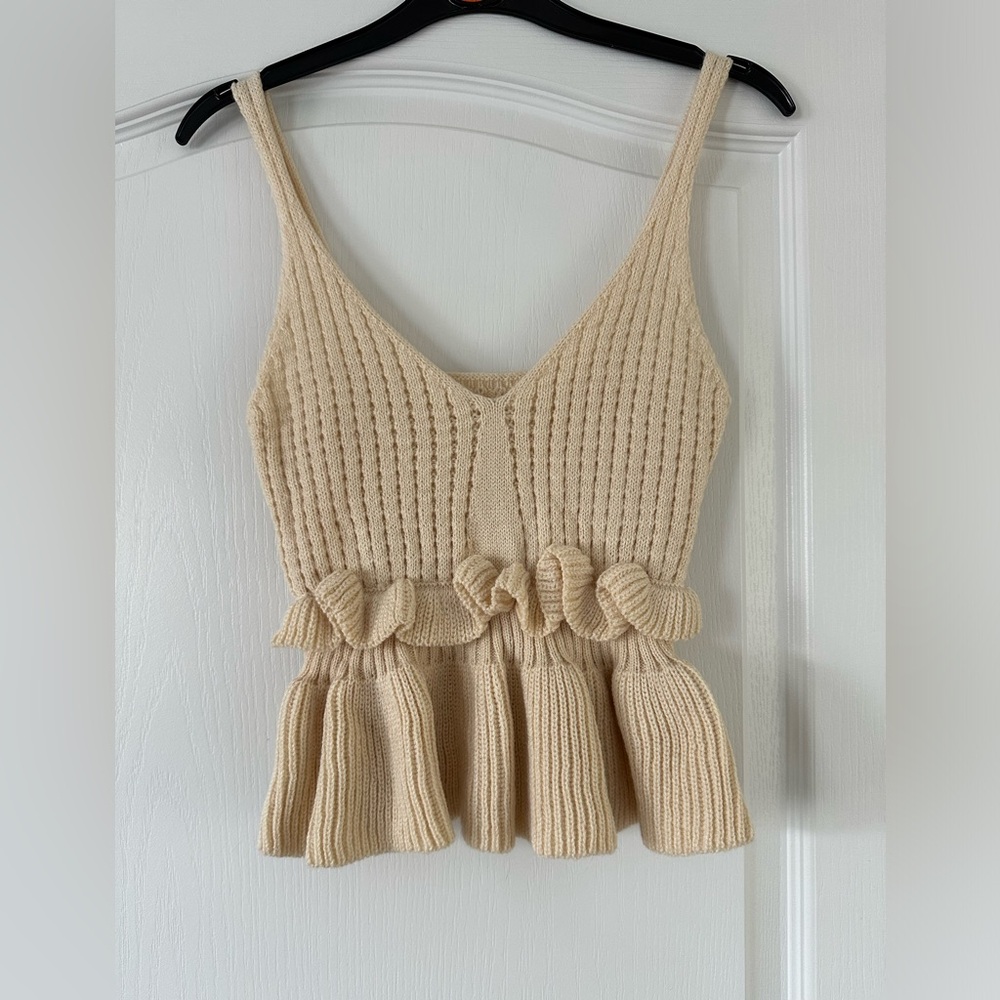 Apricot Knit Ruffled Cropped Tank - Size Small